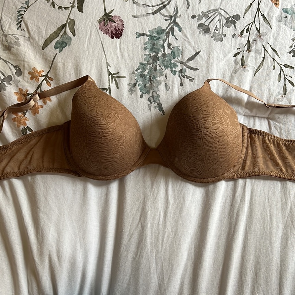Natori Private Luxuries Lined Lace Underwire Bra 36B Like New Beige Nude shade